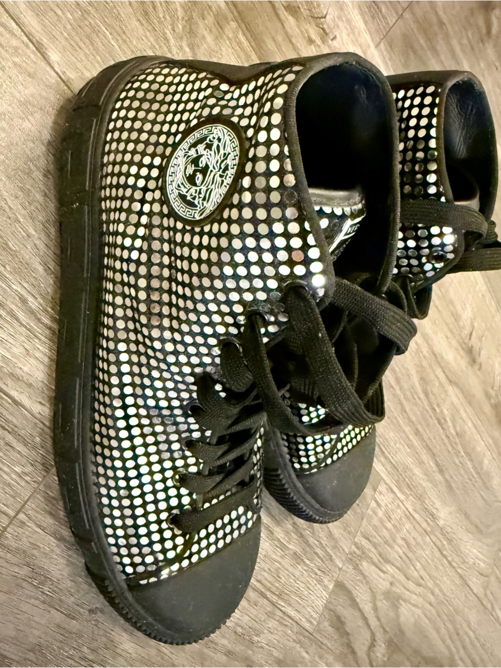 Versace Black High-Top Sneakers with Silver Dot Studs